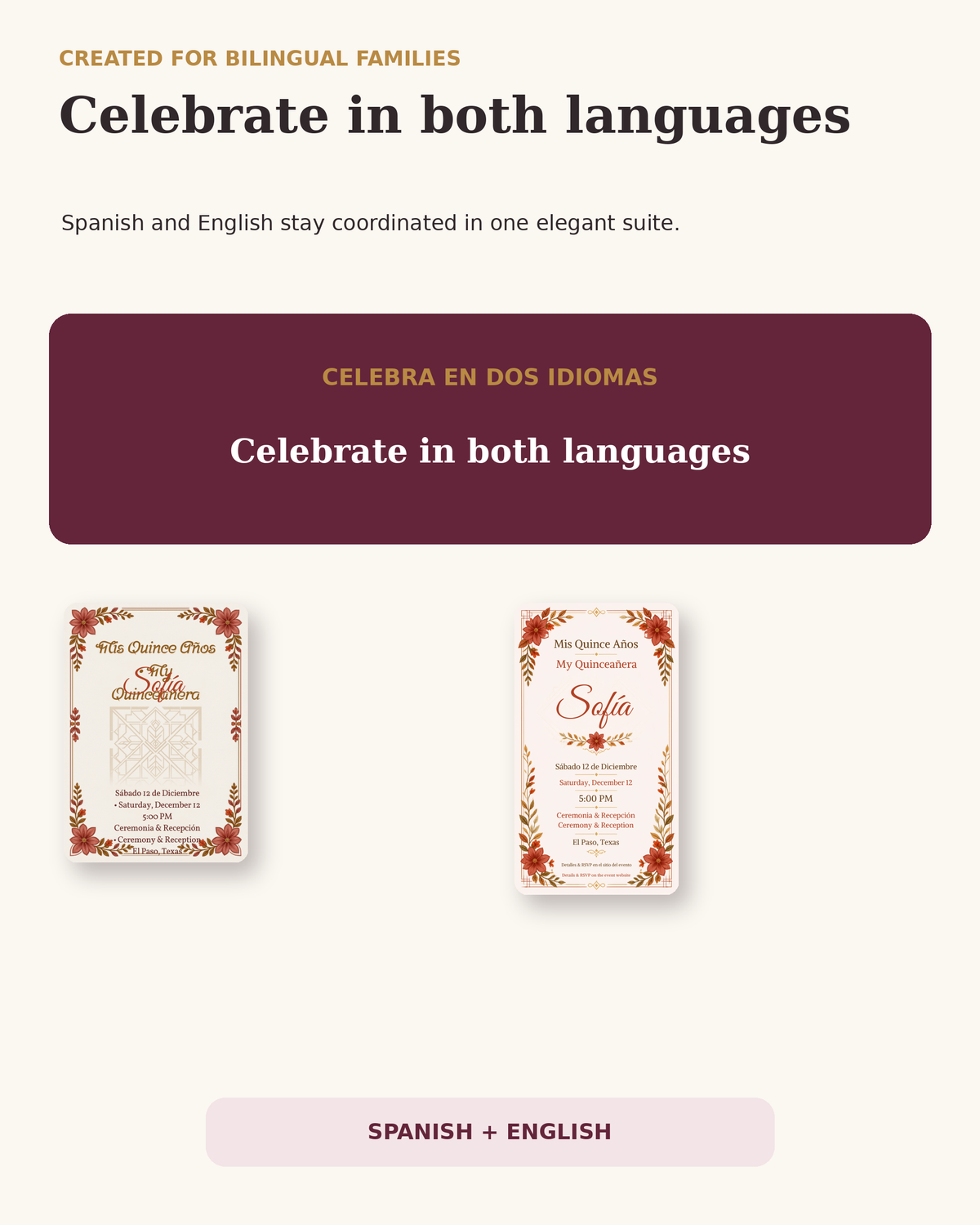 Spanish and English bilingual Quinceañera invitation templates