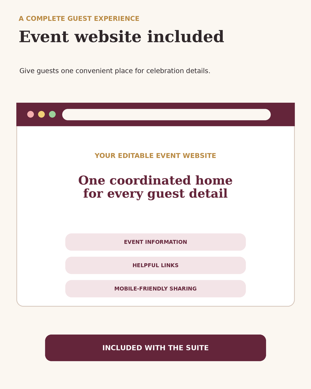 Editable Quinceañera event website included with invitation suite