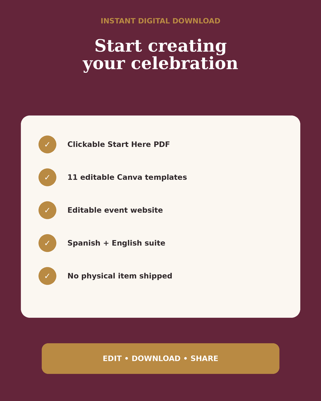 Instant digital download details for bilingual Quinceañera invitation suite
