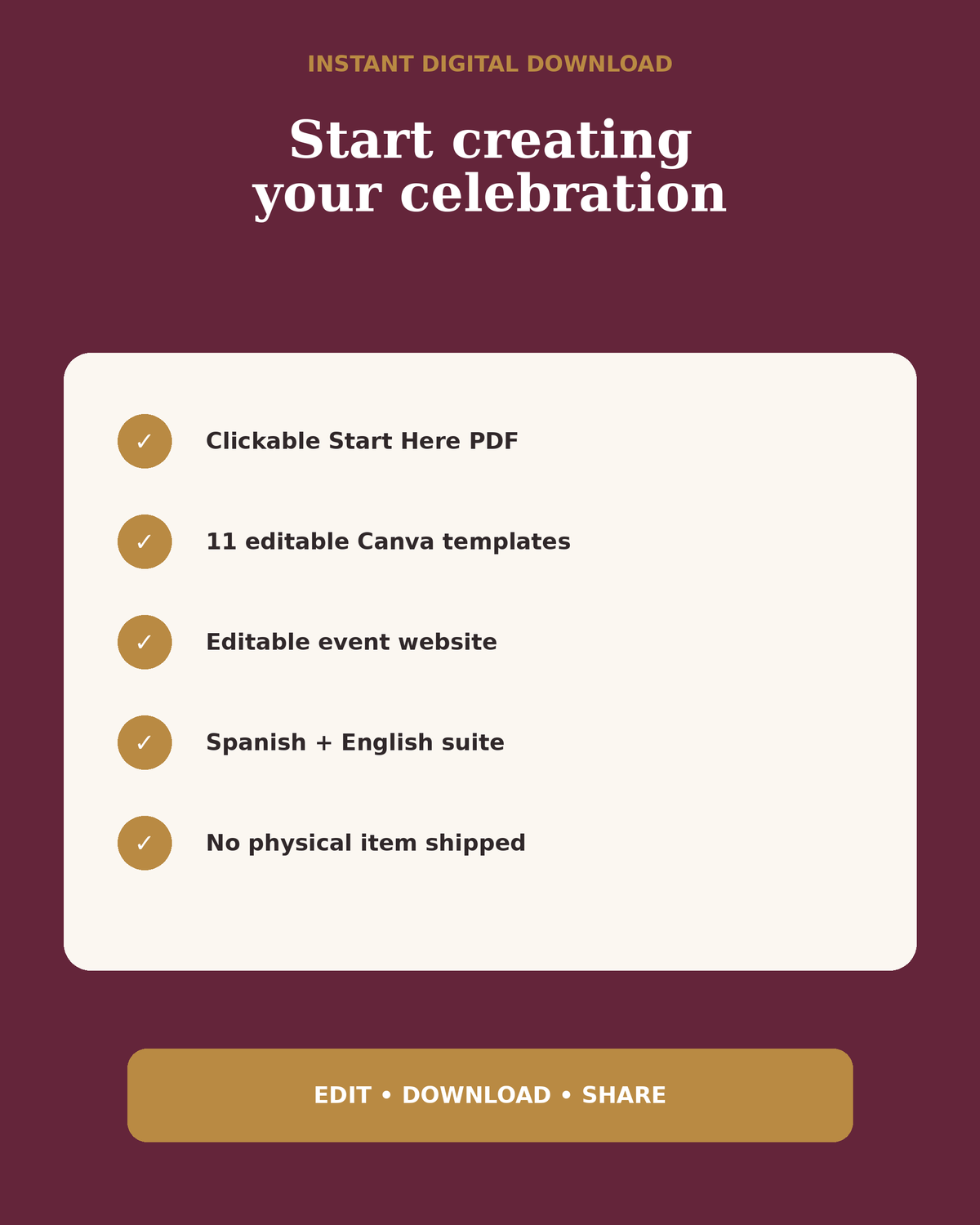 Instant digital download details for bilingual Quinceañera invitation suite
