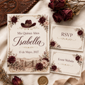 Burgundy Rose Ranch Quinceañera invitation suite preview