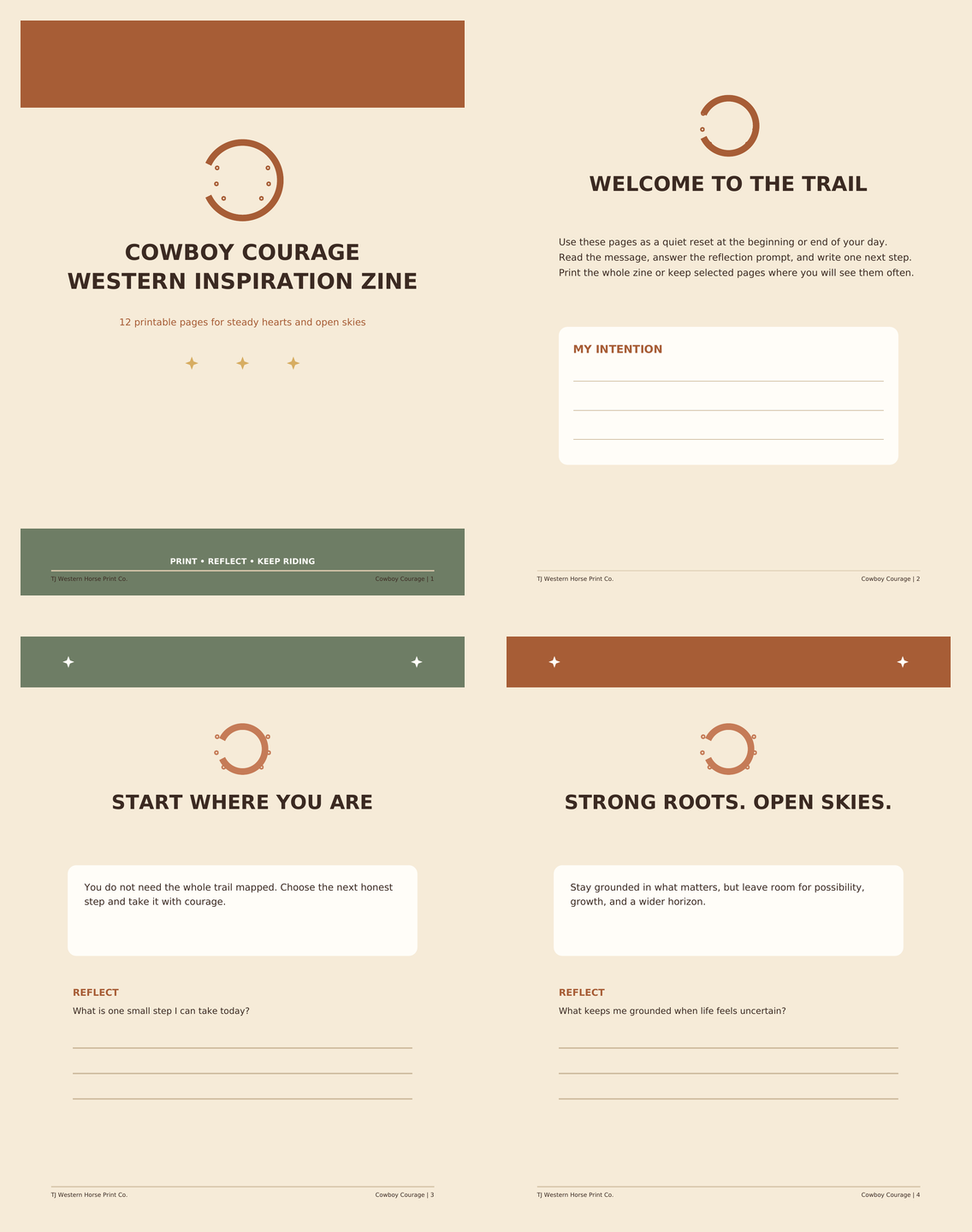 Cowboy Courage 12-page printable Western inspiration zine preview