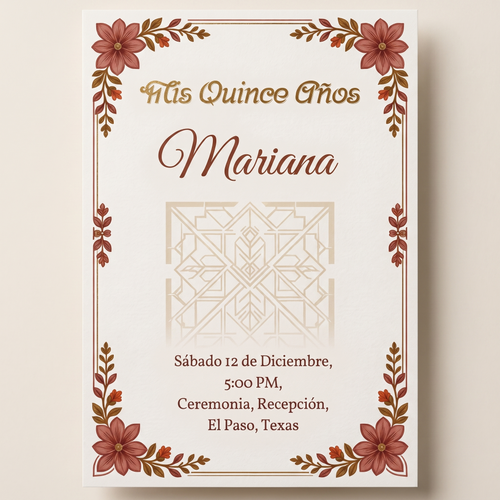 Dusty Rose Ranch bilingual Quinceañera invitation suite and event website Canva templates