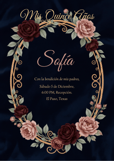 Midnight Botanical editable Quinceañera invitation template