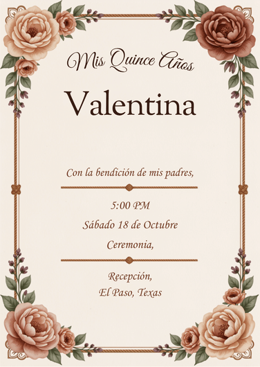 Floral Elegance editable Quinceañera invitation template
