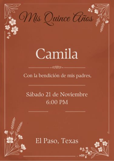 Vintage Terracotta Quinceañera invitation included in the five-template bundle