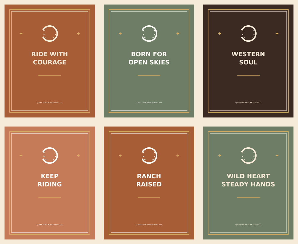 Vintage rodeo quote wall art set with six printable designs
