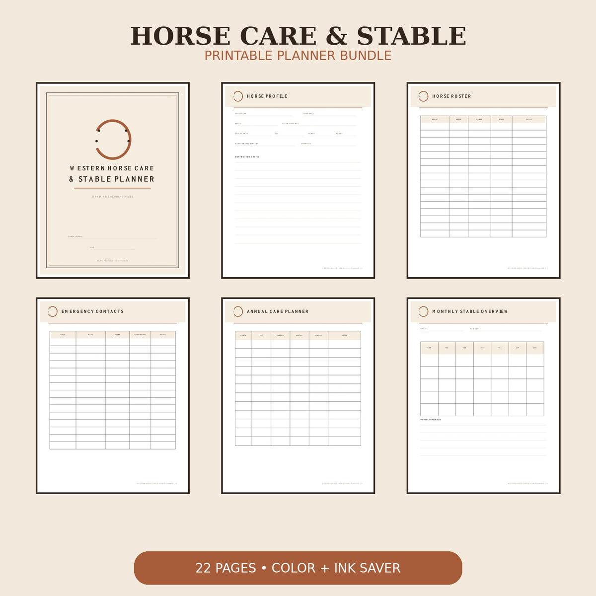 Western Horse Care and Stable Planner printable pages