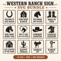 Western Ranch Sign SVG Bundle with twelve clear cowboy and horse designs