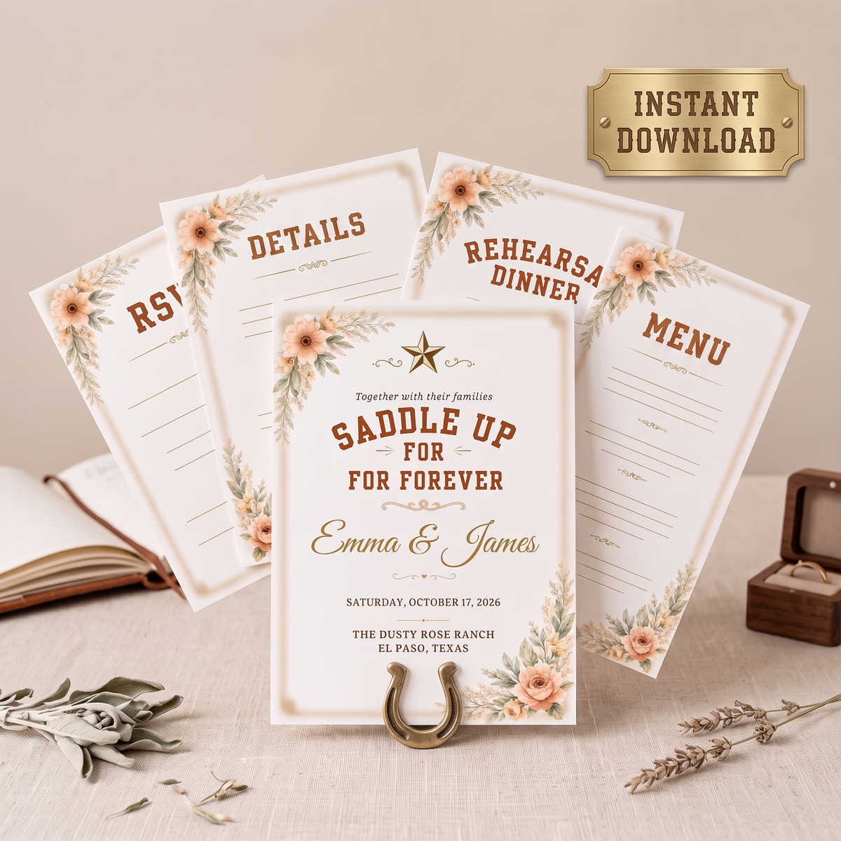 Instant download Western wedding invitation bundle